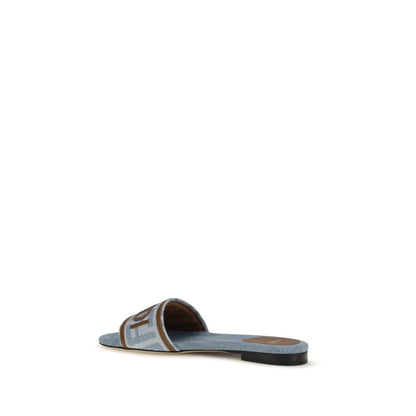 Fendi Blue Cotton Flat Sandals