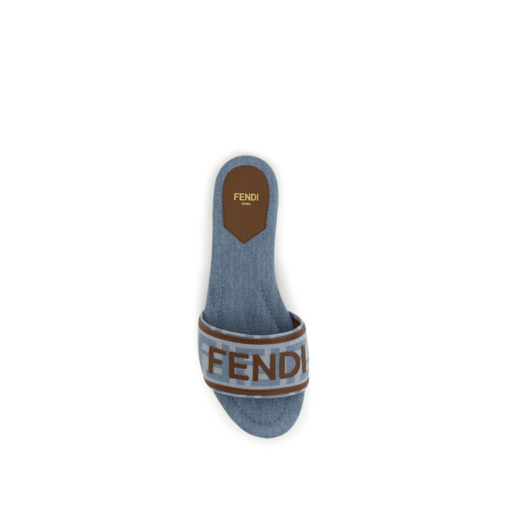 Fendi Blue Cotton Flat Sandals