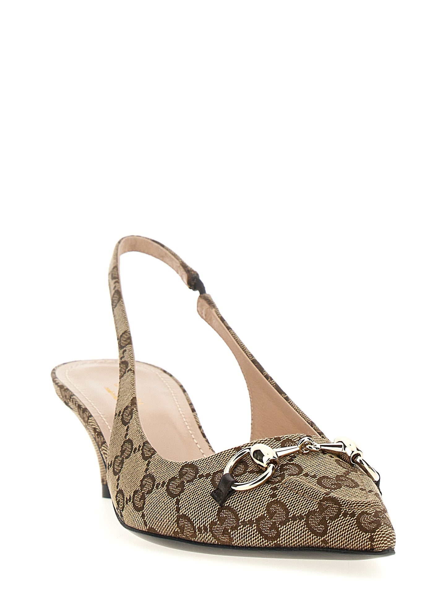 Gucci Beige Polyester Mid Heel Pumps