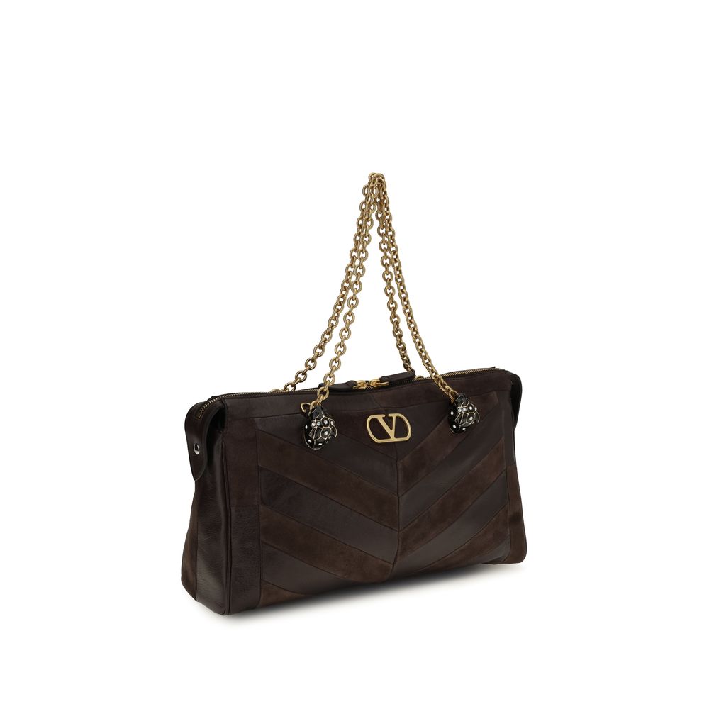 Valentino Garavani Brown Calf Leather Bos Taurus Shoulder Bag