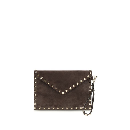 Valentino Garavani Brown Suede Leather Clutch Bag