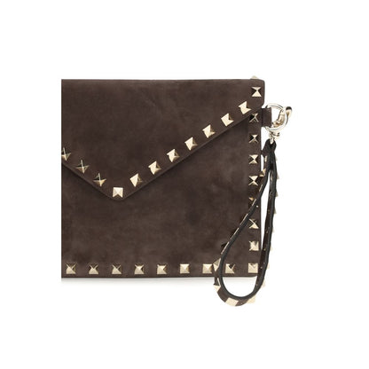 Valentino Garavani Brown Suede Leather Clutch Bag