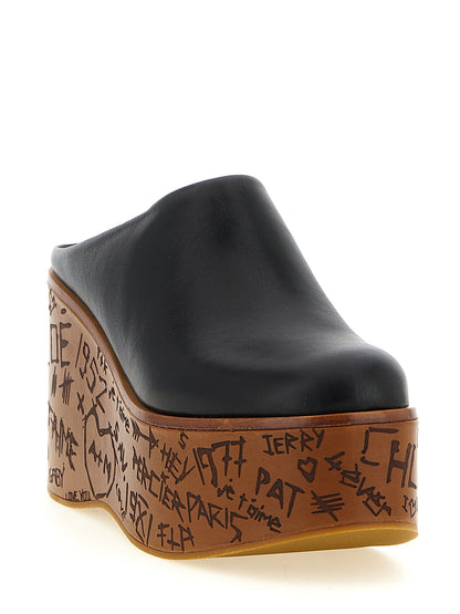 Chloé Black Calfskin Wedge Sandals