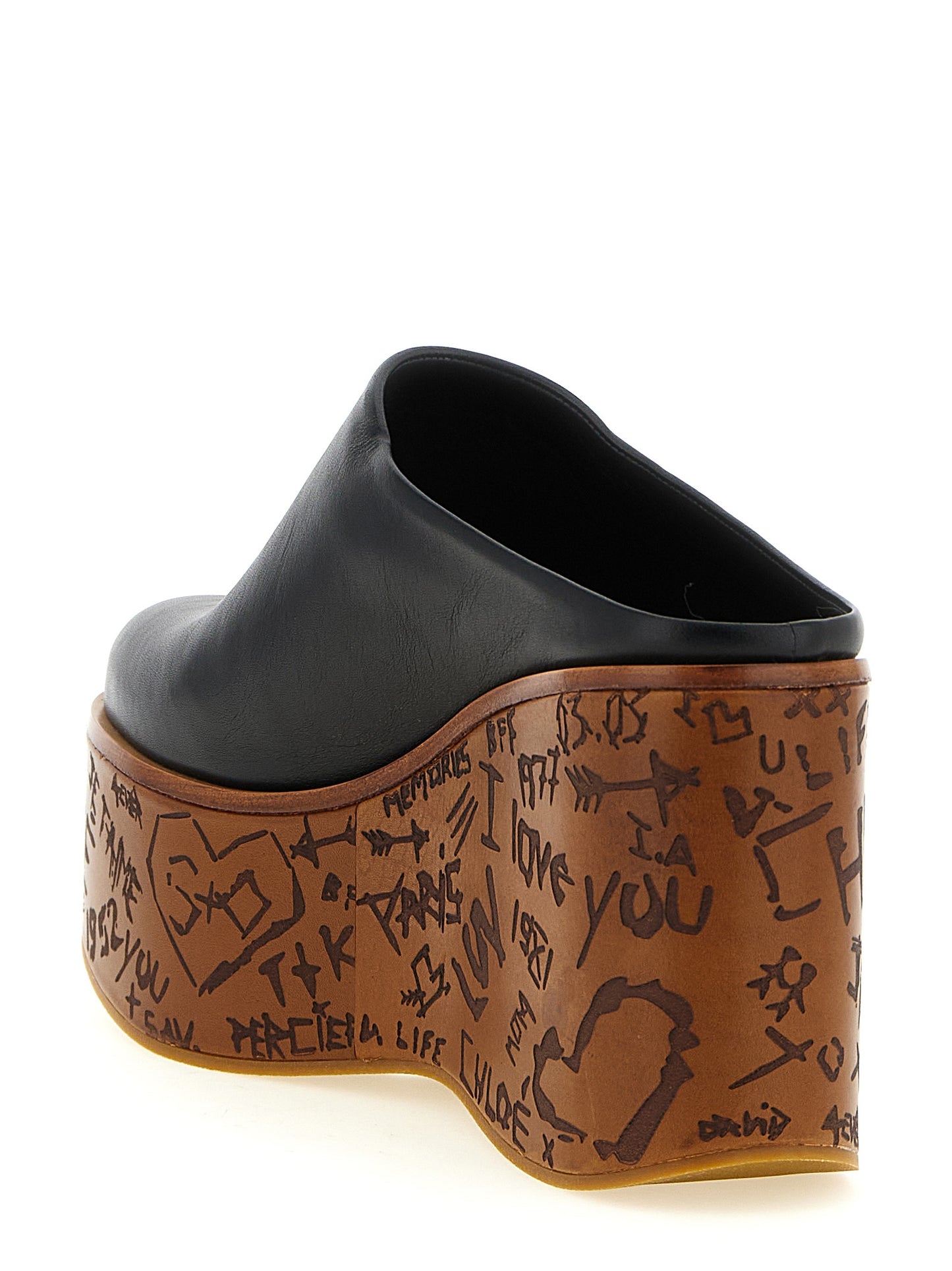 Chloé Black Calfskin Wedge Sandals