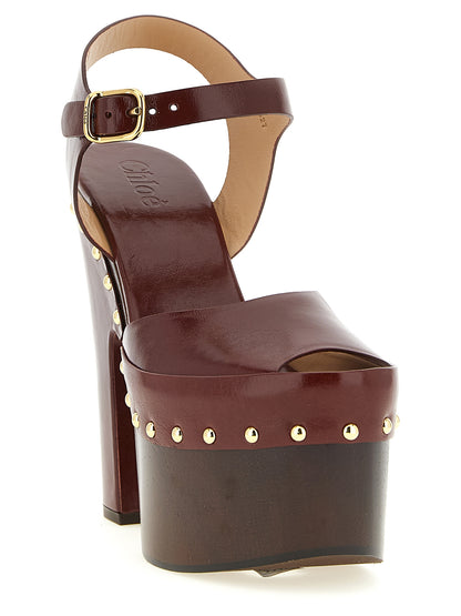 Chloé Bordeaux Lamb Leather Stiletto Heel Sandals