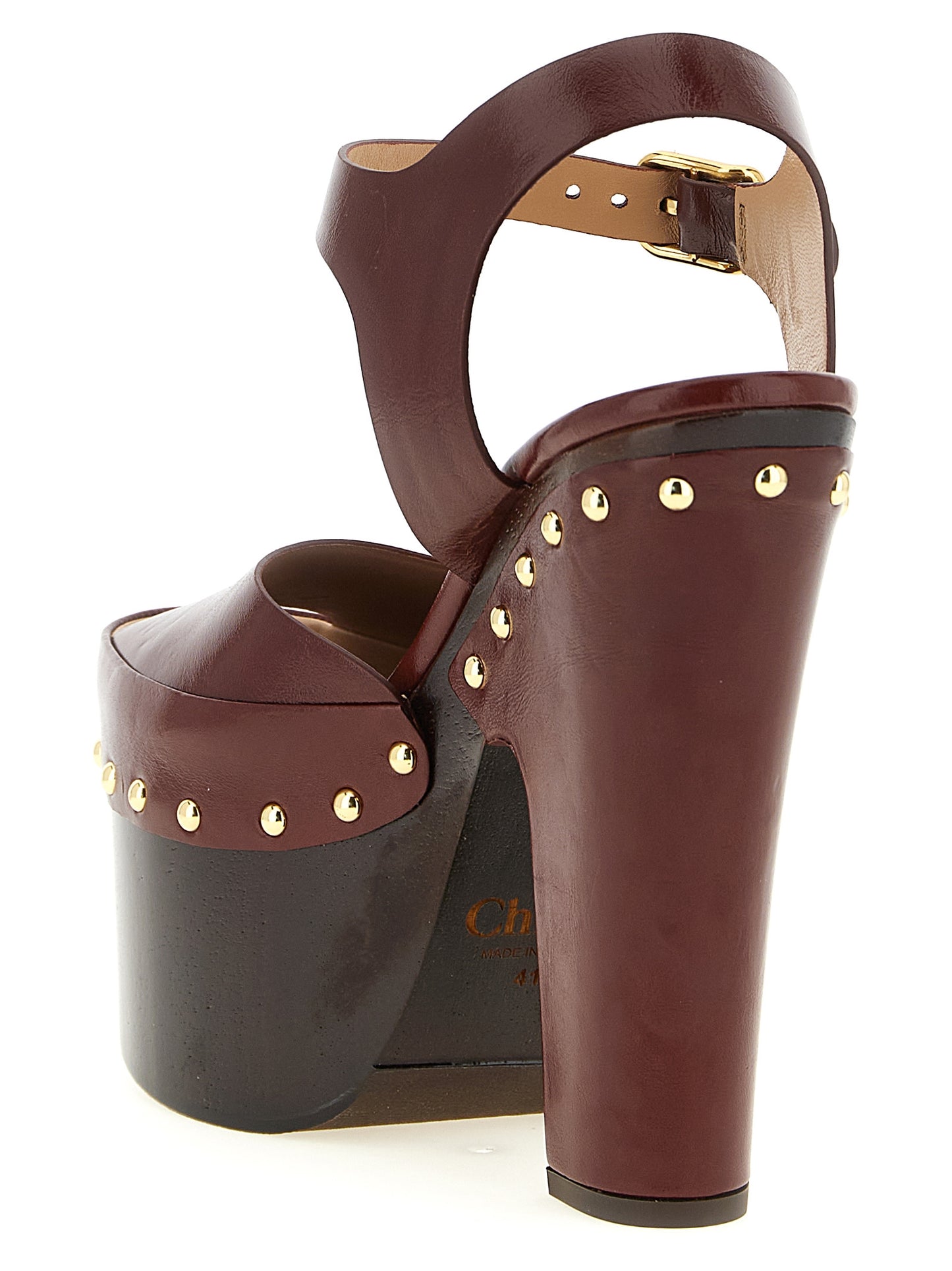 Chloé Bordeaux Lamb Leather Stiletto Heel Sandals