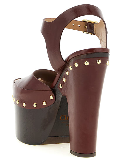 Chloé Bordeaux Lamb Leather Stiletto Heel Sandals
