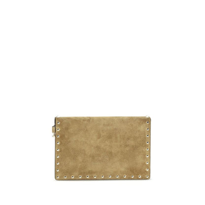 Valentino Garavani Beige Suede Leather Clutch Bag
