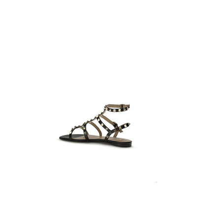 Valentino Garavani Black Calf Leather Bos Taurus Flat Sandals