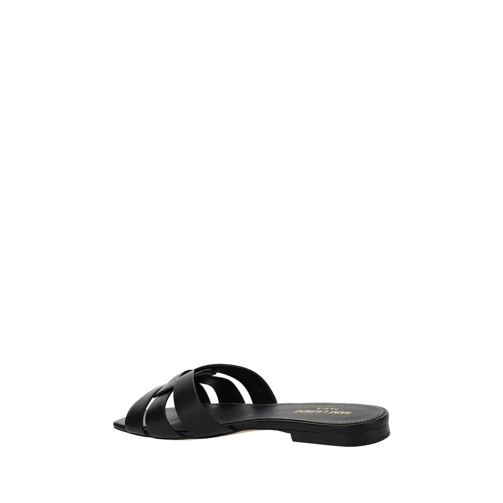 Saint Laurent Black Calf Leather Bos Taurus Strap-On Sandals